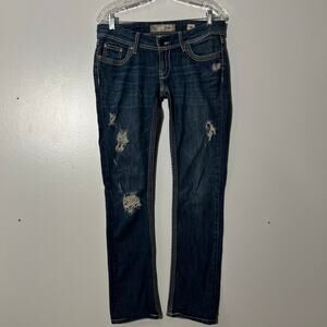 BKE Denim Stella Straight Leg Distressed Wash Dark Blue Women's‎ Size jeans 28
